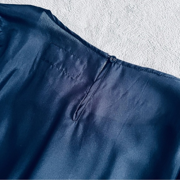 Johnny Was Pete & Greta Silky Lagenlook Billowy Ruffle Hem Dress Navy Blue Sz M - Picture 10 of 11